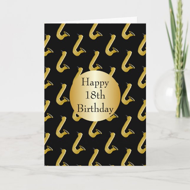 Tarjeta Diseño saxofón personalizado 18 cumpleaños (Anverso)