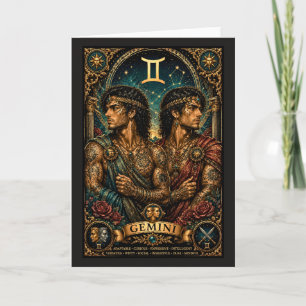 Tarjeta Diseño zodiacal masculino celestial Géminis