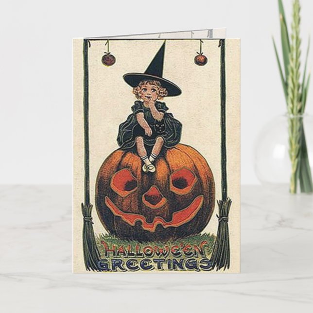 Tarjeta Diseños de Halloween de Brujas Vintage (Anverso)