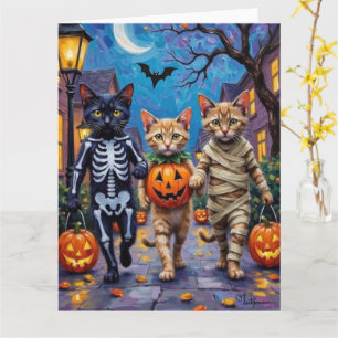 Tarjeta Disfraces de Halloween para gatos siameses haciend