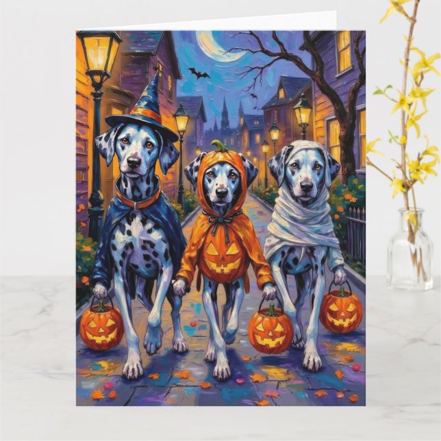 Tarjeta Disfraces de Halloween para pedir dulces dálmatas (flor amarilla)