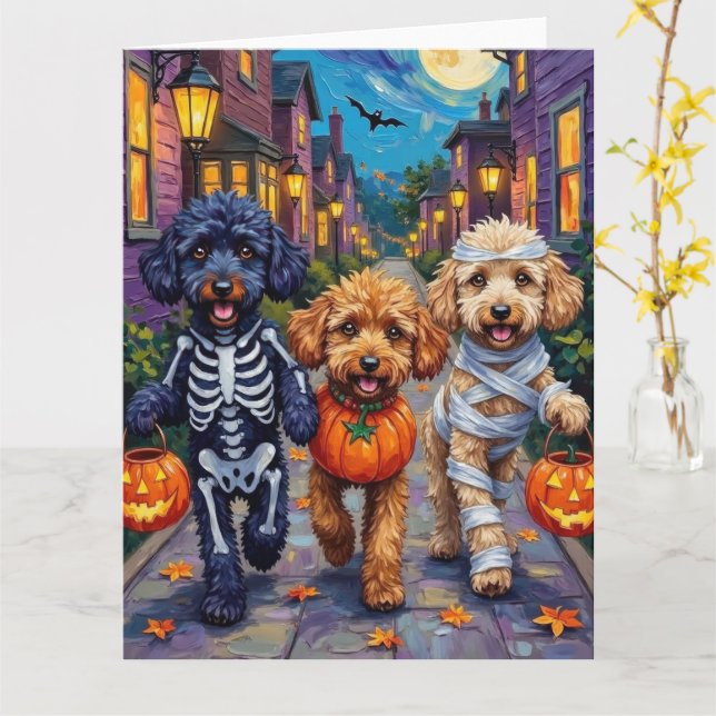 Tarjeta Disfraces de Halloween para perros caniche haciend (flor amarilla)