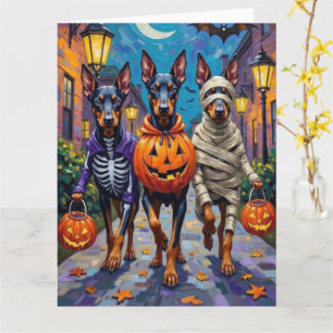 Tarjeta Disfraces de Halloween para perros Doberman hacien