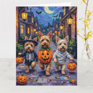 Tarjeta Disfraces de Halloween para trucos o trato de Cair