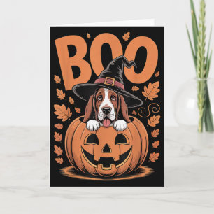 Tarjeta Disfraz de Basset Hound en Calabaza Halloween Bass
