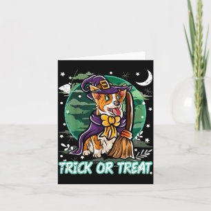 Tarjeta Disfraz de bruja de Halloween feliz para Corgi