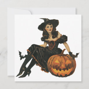 Tarjeta Disfraz de Bruja Vintage para Halloween Samhain