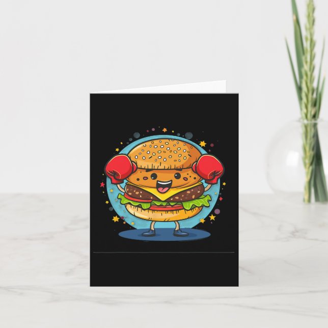 Tarjeta Disfraz De Burger Con Guantes De Boxeo Graciosos C (Anverso)
