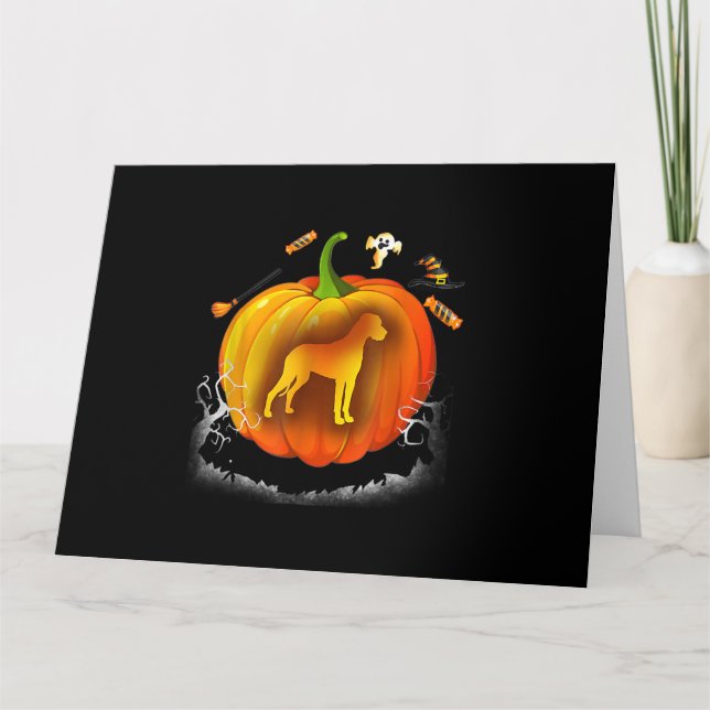Tarjeta disfraz de calabaza de perro de rottweiler Hallowe (Anverso)