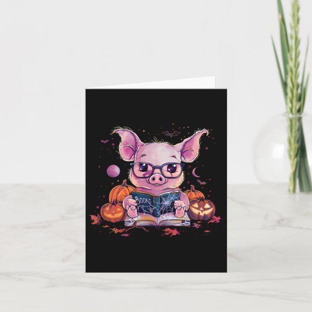 Tarjeta Disfraz de cerdo de Halloween Libro de brujería de (Anverso)