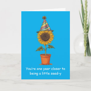 Tarjeta Disfraz de cumpleaños divertido de girasol con hum