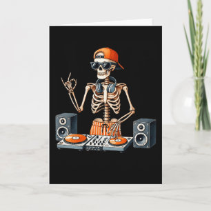 Tarjeta Disfraz de Dj Esqueleto Halloween Tornamesa Música