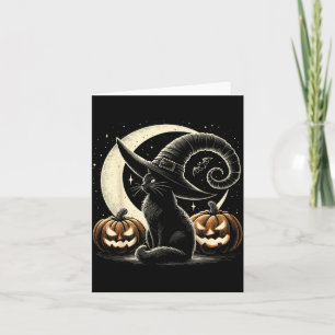 Tarjeta Disfraz de gato negro de Halloween calabaza retro