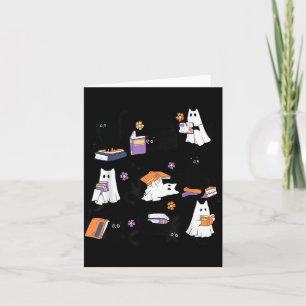 Tarjeta Disfraz de gato negro fantasma de Halloween leyend