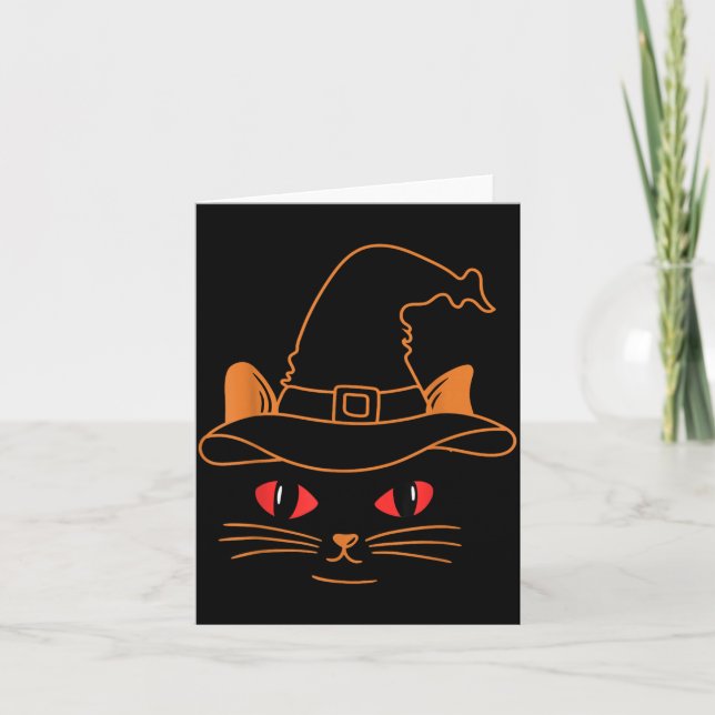 Tarjeta disfraz de gato negro para Halloween (Anverso)