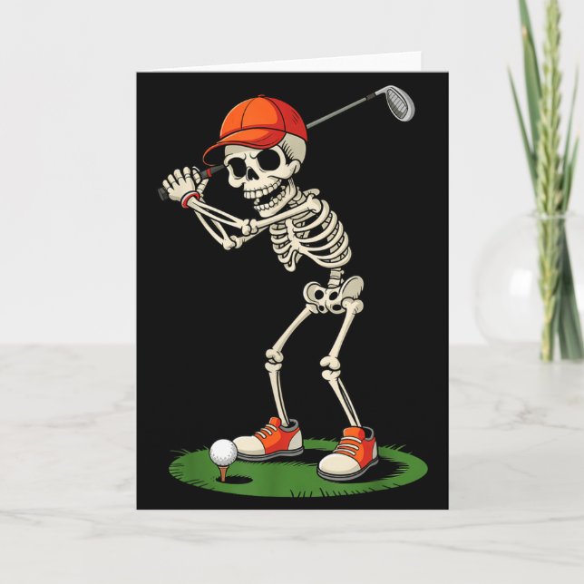 Tarjeta Disfraz de Golf de Esqueleto de Halloween Divertid (Anverso)