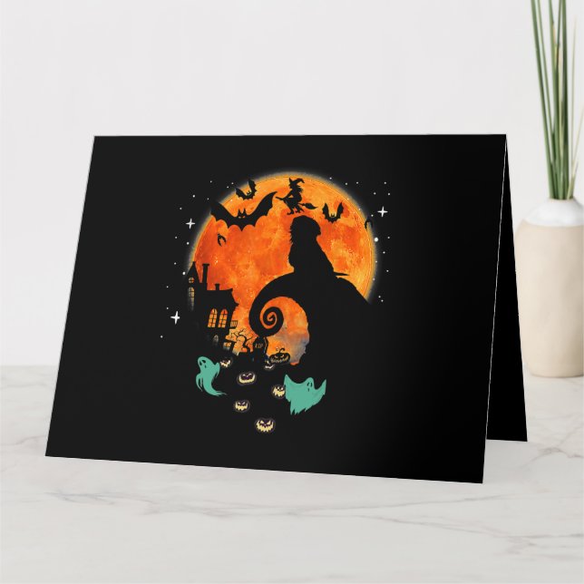 Tarjeta Disfraz de Halloween de calabaza espantosa lunar p (Anverso)