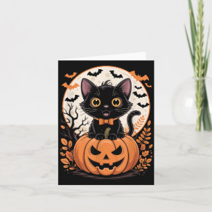 Tarjeta Disfraz de Halloween de Calabaza Gato Negro Otoño
