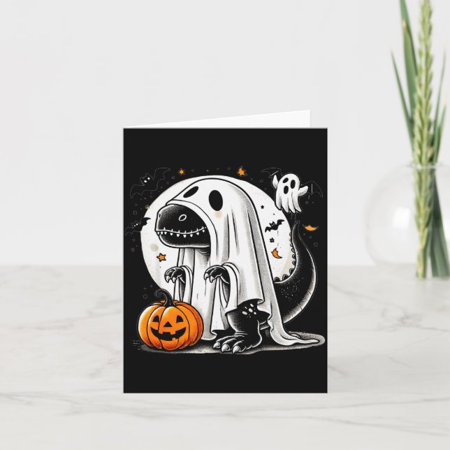 Tarjeta Disfraz de Halloween de dinosaurio fantasma T-rex  (Anverso)