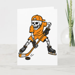 Tarjeta Disfraz de Halloween de esqueleto de hockey para n