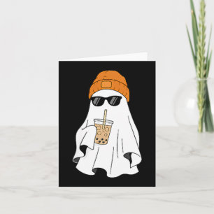 Tarjeta Disfraz de Halloween de fantasma bebiendo café hel
