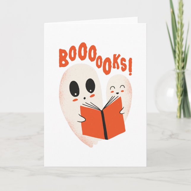 Tarjeta Disfraz de Halloween de fantasma gusano de libro d (Anverso)