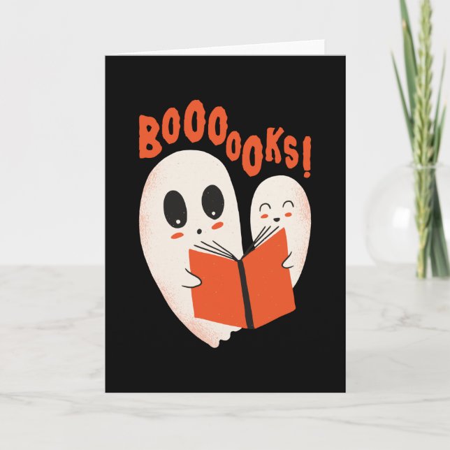 Tarjeta Disfraz de Halloween de fantasma gusano de libro d (Anverso)