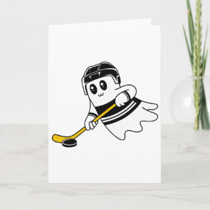 Tarjeta Disfraz de Halloween de fantasma jugando hockey so