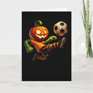 Tarjeta Disfraz de Halloween de fútbol con cara de calabaz