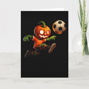 Tarjeta Disfraz de Halloween de fútbol con cara de calabaz