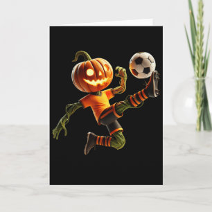 Tarjeta Disfraz de Halloween de fútbol con cara de calabaz