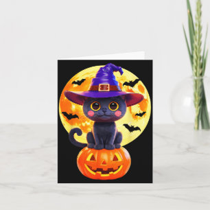 Tarjeta Disfraz de Halloween de gato negro bruja calabaza 