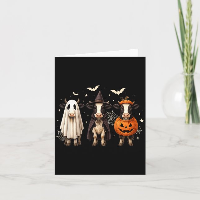 Tarjeta Disfraz de Halloween de Vaca Divertida Fantasma Br (Anverso)