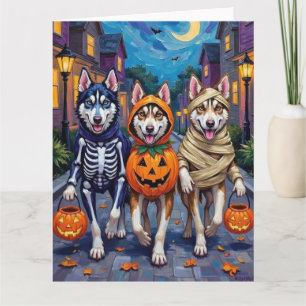Tarjeta Disfraz de Halloween para trucos o tratos de Husky