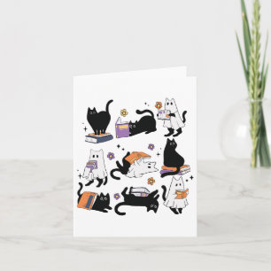 Tarjeta Disfraz de libro de lectura de gato negro fantasma