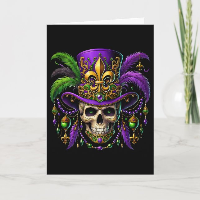 Tarjeta Disfraz de Mardi Gras Calavera de Azúcar Carnaval  (Anverso)