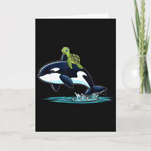 Tarjeta Disfraz de orca montando tortuga para niños amante