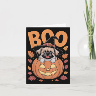 Tarjeta Disfraz de Peke en calabaza Halloween Pekinés