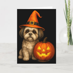 Tarjeta Disfraz de perro de calabaza de Halloween para Shi
