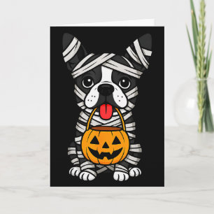 Tarjeta Disfraz de perro de Halloween Boston Terrier Momia