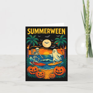 Tarjeta Disfraz de playa de esqueleto fantasma de Hallowee