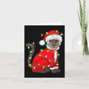 Tarjeta Disfraz de Santa con luces de Navidad de gato siam