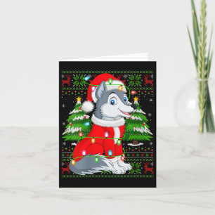 Tarjeta Disfraz de Santa con Luces de Navidad de Lobo para