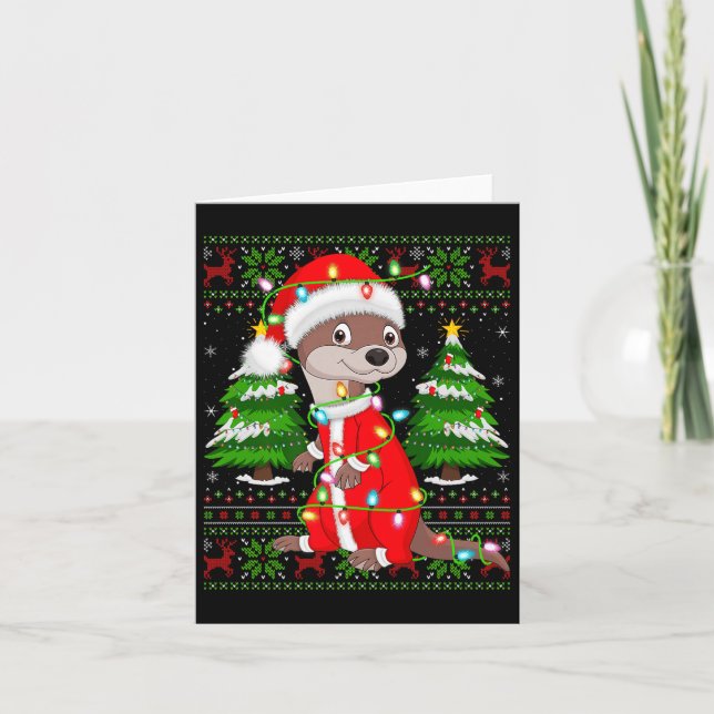 Tarjeta Disfraz de Santa con Luces de Navidad de Nutria Su (Anverso)