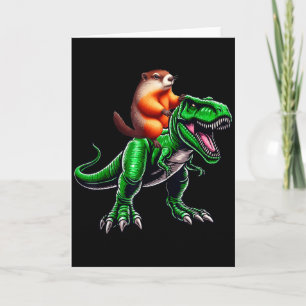 Tarjeta Disfraz de T-rex montando marmota para niños y fam