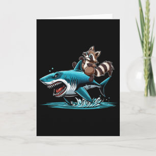 Tarjeta Disfraz de tiburón montando mapache Amante de anim