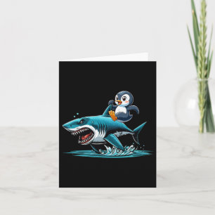Tarjeta Disfraz de tiburón montando pingüino para niños am