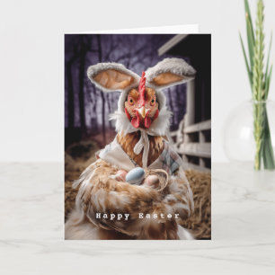 Tarjeta Disfraz divertido de conejo de Pascua para pollo
