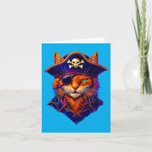 Tarjeta Disfraz Divertido de Gatito Pirata de Halloween Pa