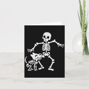 Tarjeta Disfraz divertido de Halloween de esqueleto y perr